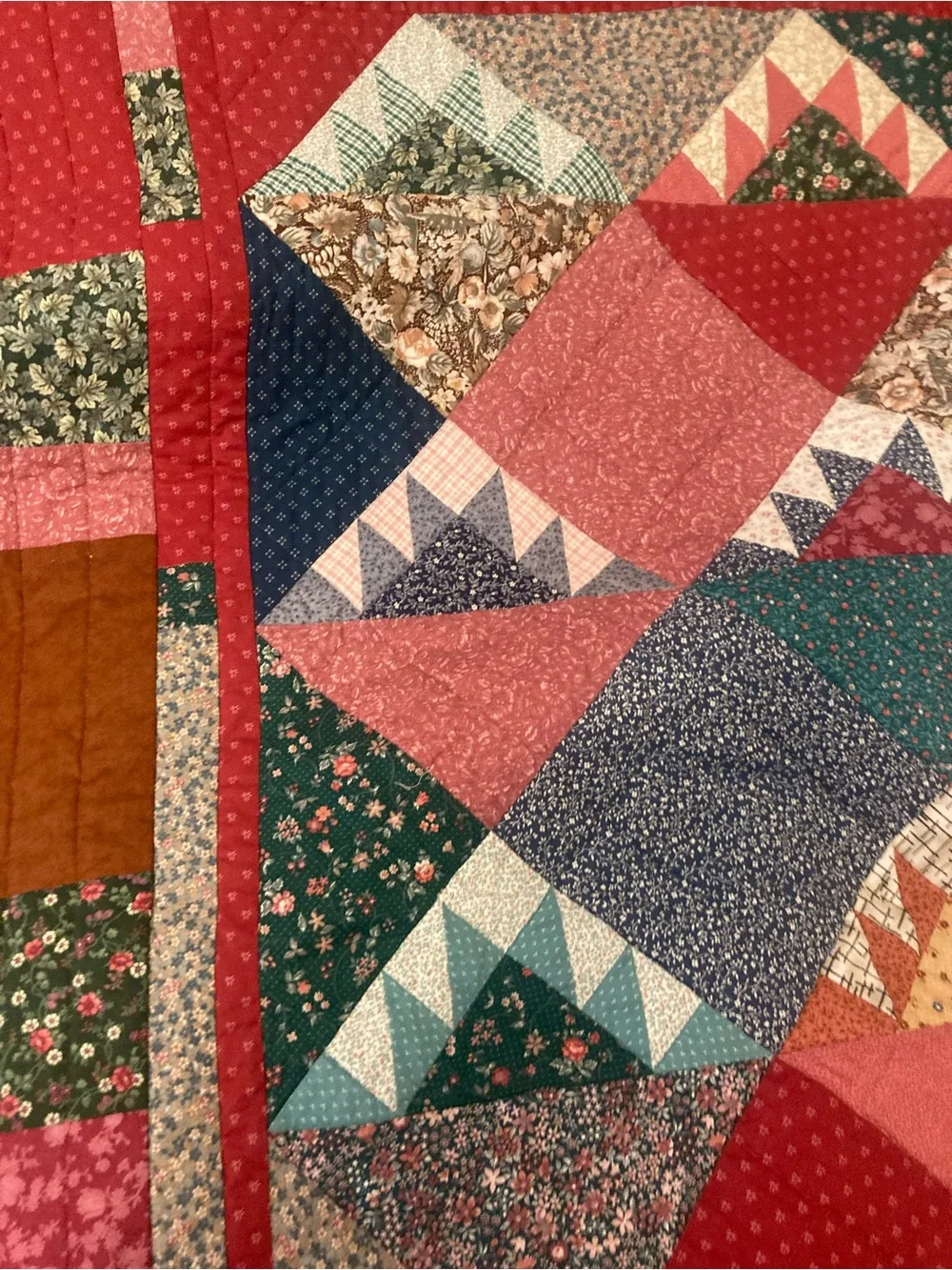 HANDMADE Multicolored Flower Basket Quilt/Wall Hanging 57x80